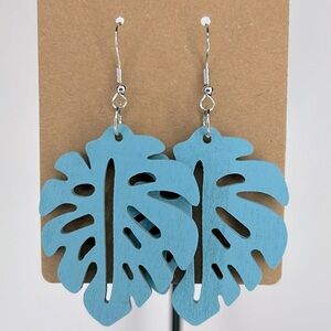 Vibrant Hollow Leaf Wooden Design Dangle Earrings - Bohemian Chic